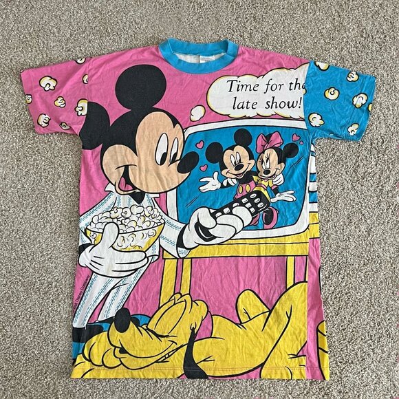 Disney Other - 90s AOP Disney Mickey Mouse & Minnie Late Show Sleep Shirt Double Sided XL